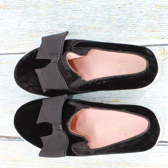 Kate Spade Delise Black Velvet Leather Bow Loafer Flat Sneaker Shoes Size 8 B - Picture 8 of 9